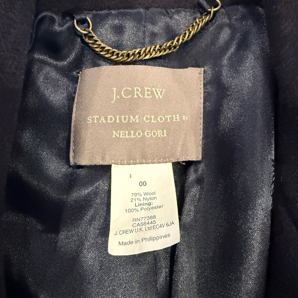 J. Crew Navy Stadium Cloth Cocoon Coat Italian Wool Nello Gori Size 00 - Picture 2 of 9